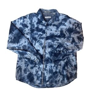 Tommy Bahama Lightweight Corduroy Tie Dye Button Shirt Men SZ L Blue Long Sleeve